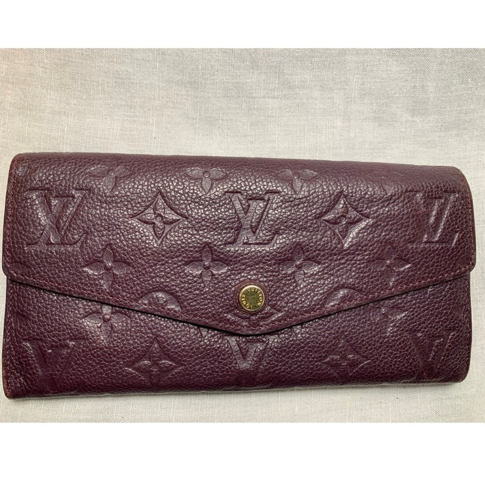Louis Vuitton Sarah Wallet Monogram Empreinte Burgundy Leather Snap Pouch #601